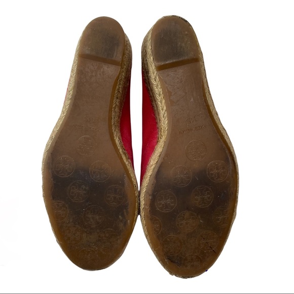 Tory Burch Womens Espadrille Wedge Sandals Filipa 11 B Red Canvas Peep Toe EUC - Picture 8 of 8